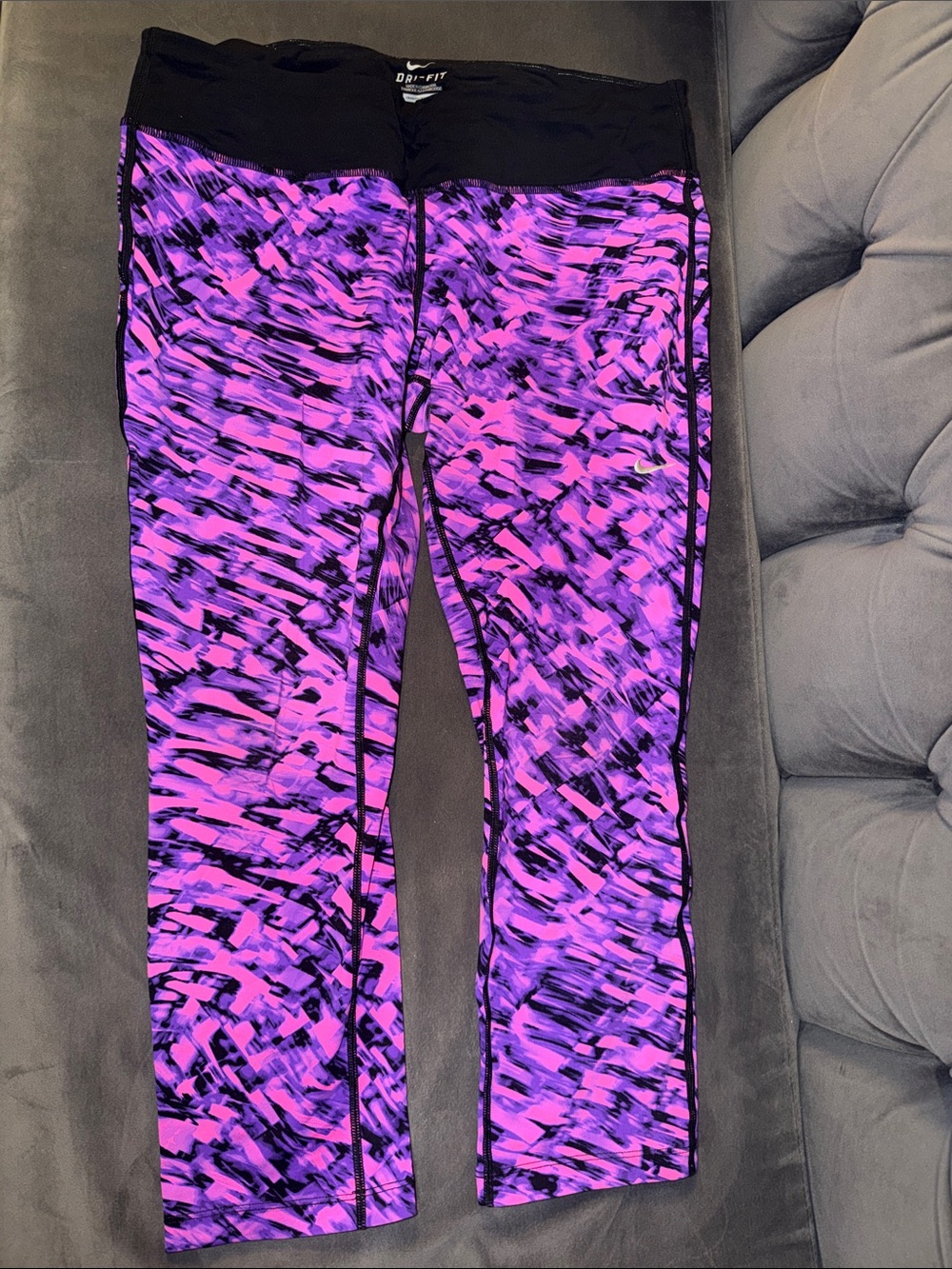 Nike Girls' Purple & Black Printed Dri-FIT Leggings